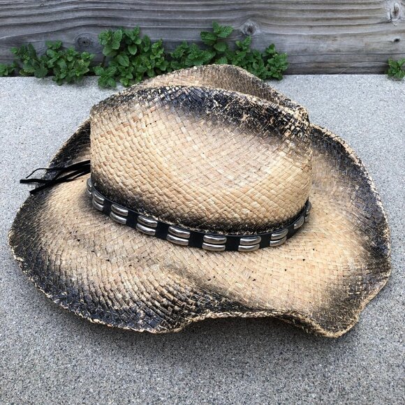 VAMUSS Cowboy Hat Men's 100% Raffia Woven Cap Wide Brim Western - Picture 1 of 10